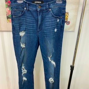 Express Distressed High Rise Ankle Denim